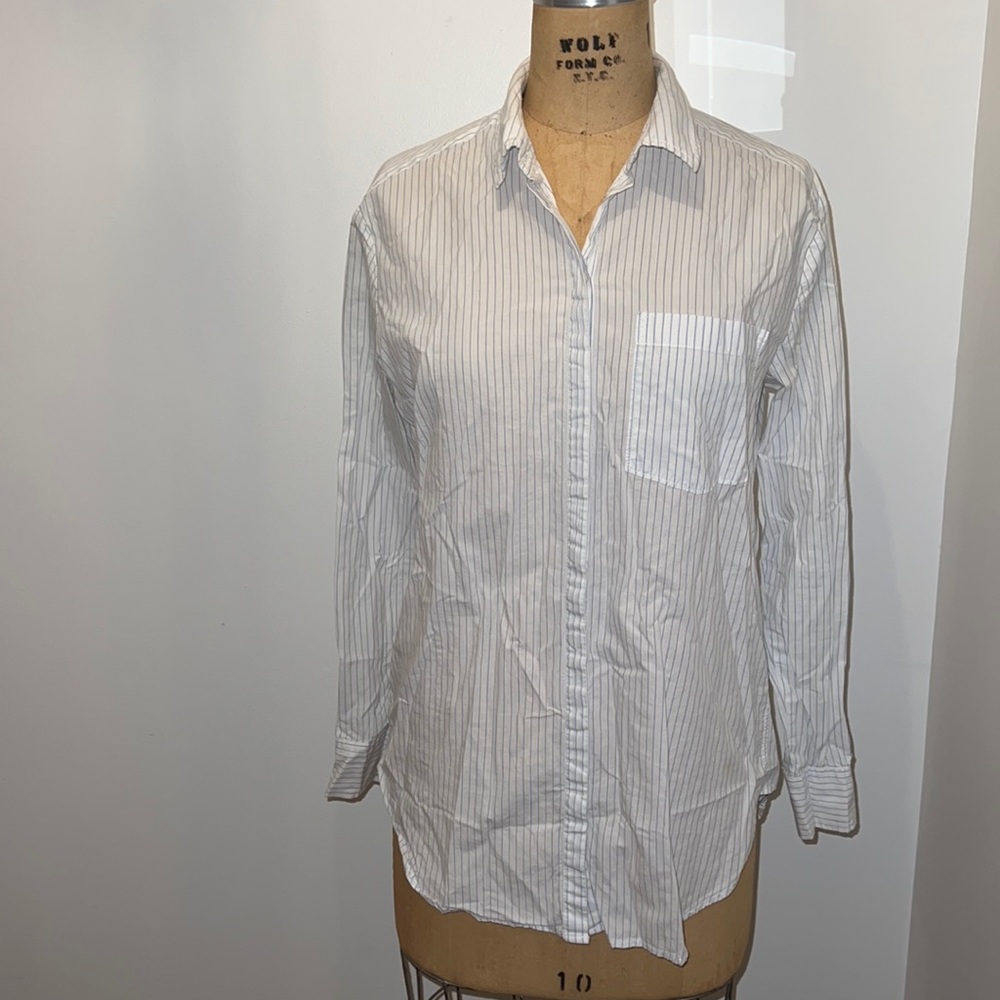 H&M White Pinstripe/Various stripes Button Down Shirt Lightweight M NWT